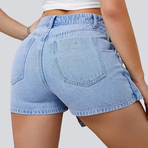 FLVSUN Women's Denim High Waisted Solid Button Up Asymmetrical Skort Size 4 - Picture 2 of 12